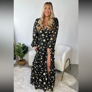 Long sleeve black & gold star Maxi dress from BuddyLove. Size medium